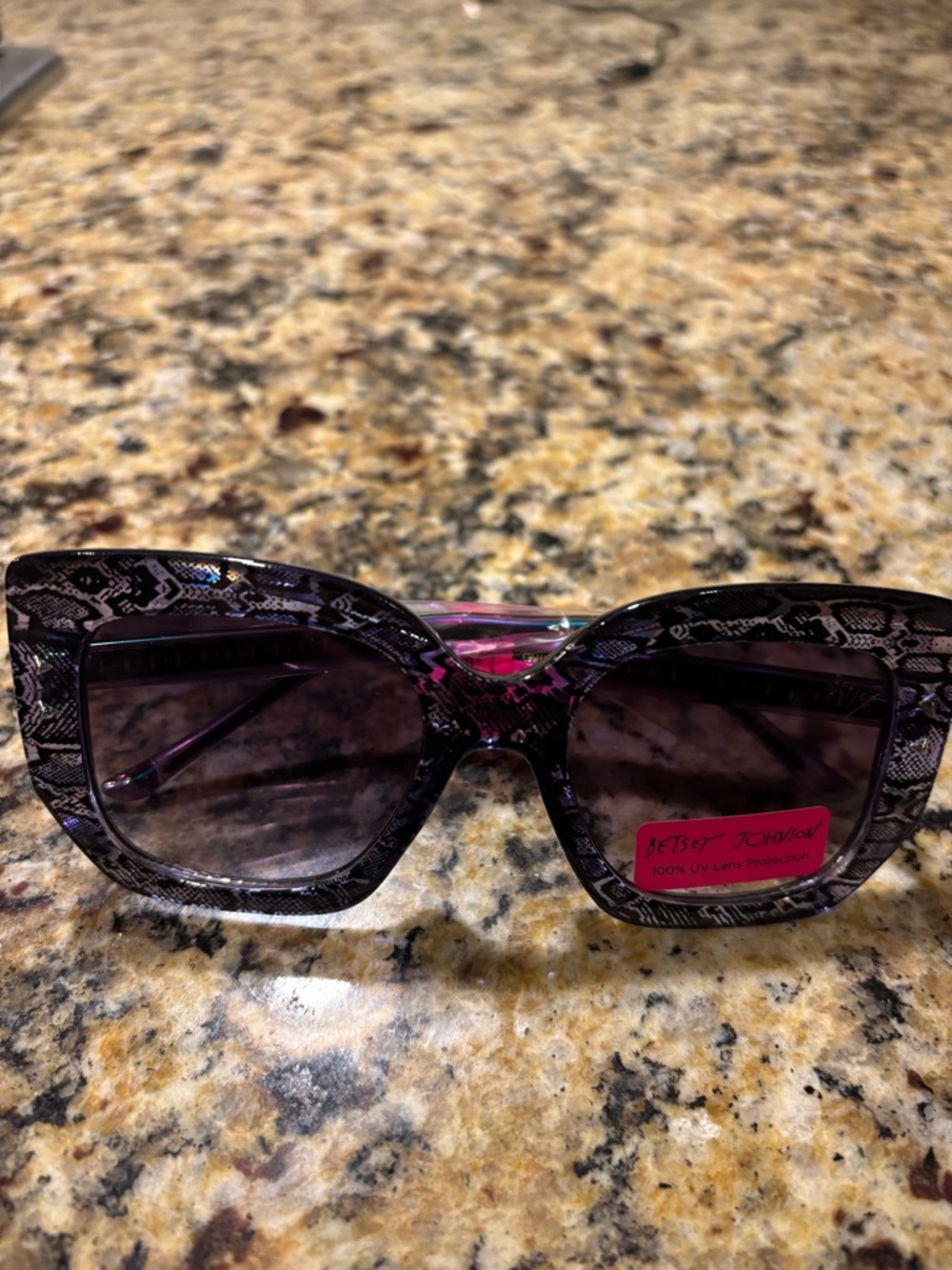 Betsey Johnson Purple Snake-Print Oversized Cat Eye Sunglasses